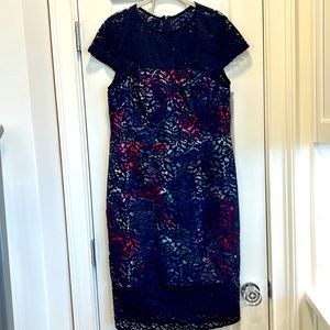 Betsey Johnson Special Blue Lace Dress w/ Multi Color Scuba like Material sz.14